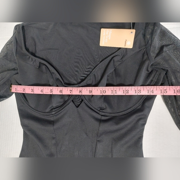 Black Popilush Bodysuit with lacey long sleeves and underwire. Women Size Small - Picture 8 of 9